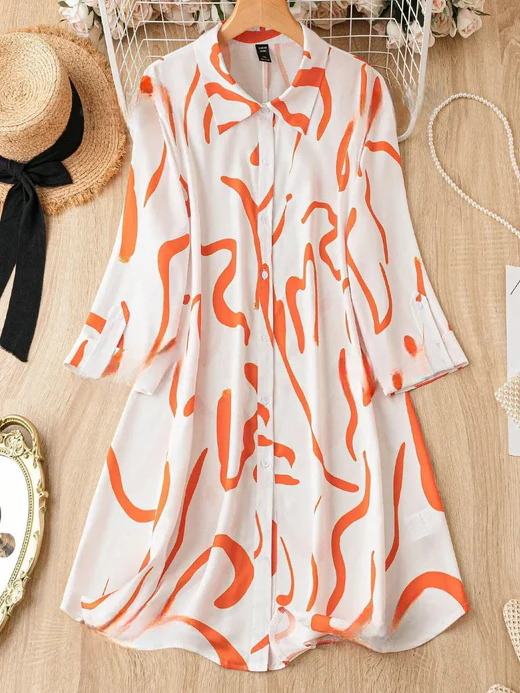 An allover print shirt dress